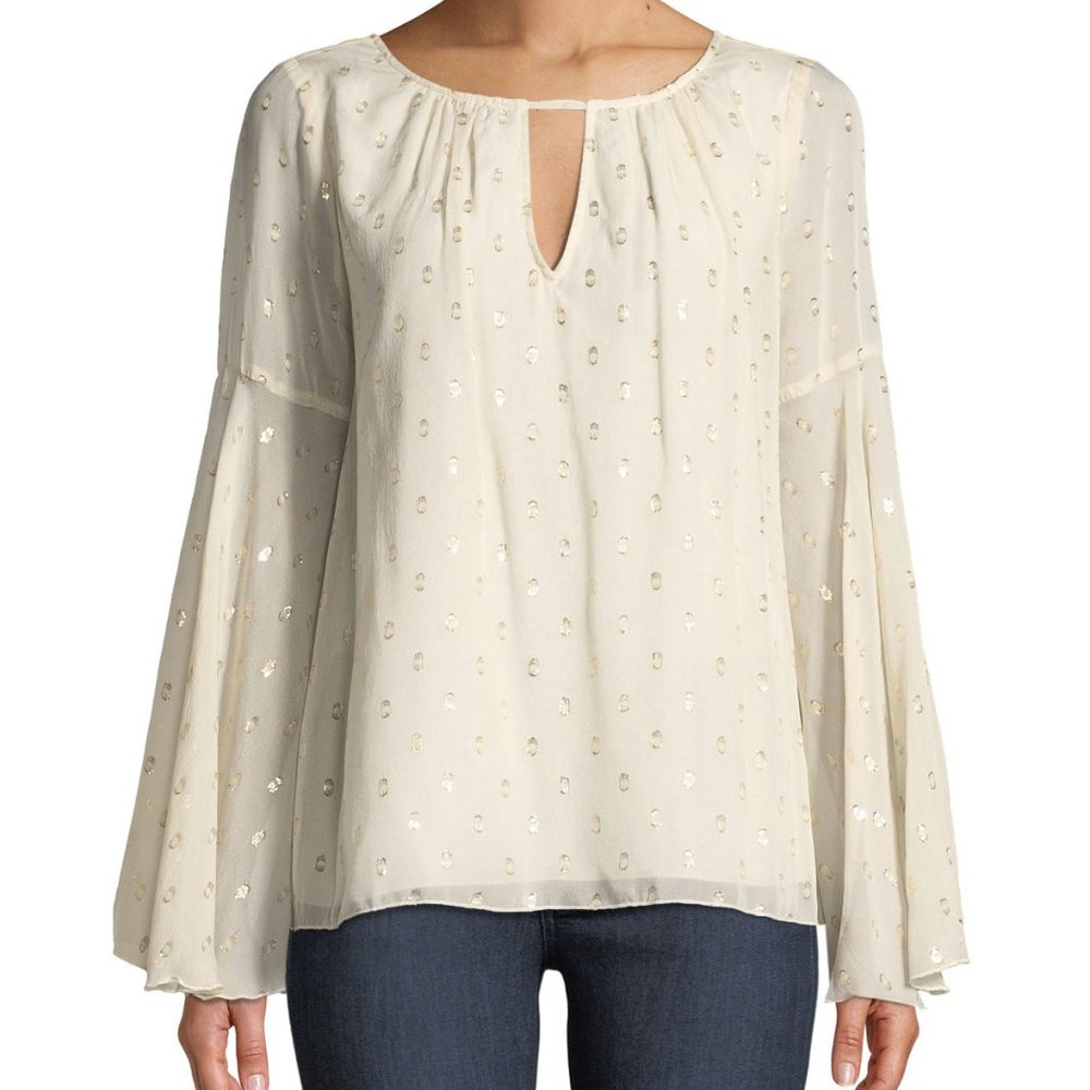 Johnny Was Bianca V-Neck Metallic Silk Blouse